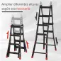 Escalera Telescópica de Aluminio 4 m Escalera Extensible Plegable con 8 Peldaños Ajustables y 2 Formas Carga 150 kg