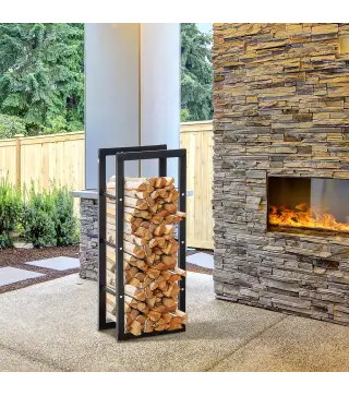Soporte para Leña de Metal Estante de Leña Leñero de Exterior para Interior y Exterior Carga 100 kg 40x25x100 cm Negro
