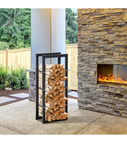 Soporte para Leña de Metal Estante de Leña Leñero de Exterior para Interior y Exterior Carga 100 kg 40x25x100 cm Negro