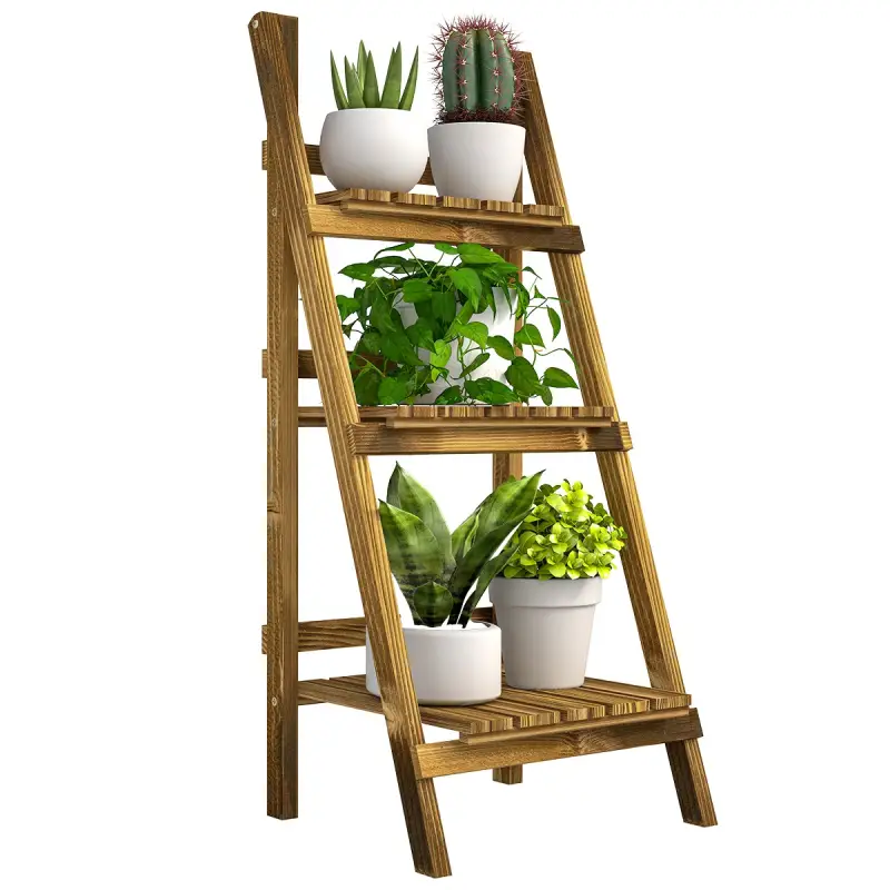 Soporte para Plantas de Madera de 3 Niveles Estantería para Plantas Plegable Soporte para Macetas 40x37x93 cm Natural