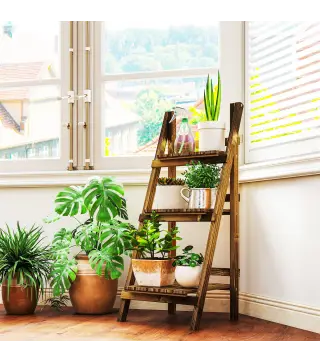 Soporte para Plantas de Madera de 3 Niveles Estantería para Plantas Plegable Soporte para Macetas 40x37x93 cm Natural