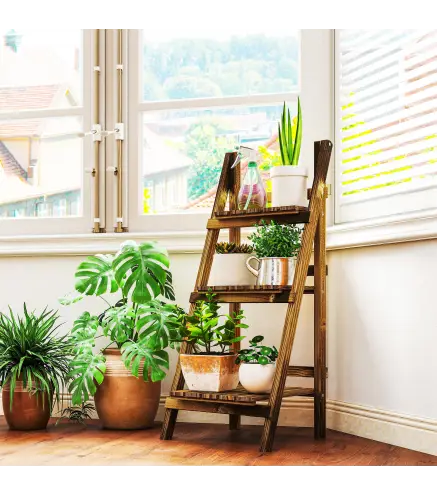 Soporte para Plantas de Madera de 3 Niveles Estantería para Plantas Plegable Soporte para Macetas 40x37x93 cm Natural