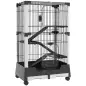 Jaula para Animales Pequeños con Ruedas 114x75x50 cm Valla para Mascotas con 3 Plataformas 3 Rampas Bandejas Extraíbles