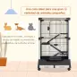 Jaula para Animales Pequeños con Ruedas 114x75x50 cm Valla para Mascotas con 3 Plataformas 3 Rampas Bandejas Extraíbles