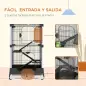 Jaula para Animales Pequeños con Ruedas 114x75x50 cm Valla para Mascotas con 3 Plataformas 3 Rampas Bandejas Extraíbles