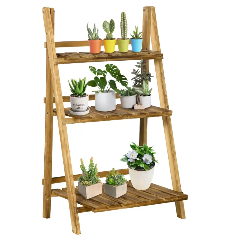 Soporte para Plantas de Madera de 3 Niveles Estantería para Plantas Plegable Soporte para Macetas 60x37x93 cm Natural