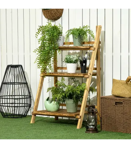 Soporte para Plantas de Madera de 3 Niveles Estantería para Plantas Plegable Soporte para Macetas 60x37x93 cm Natural
