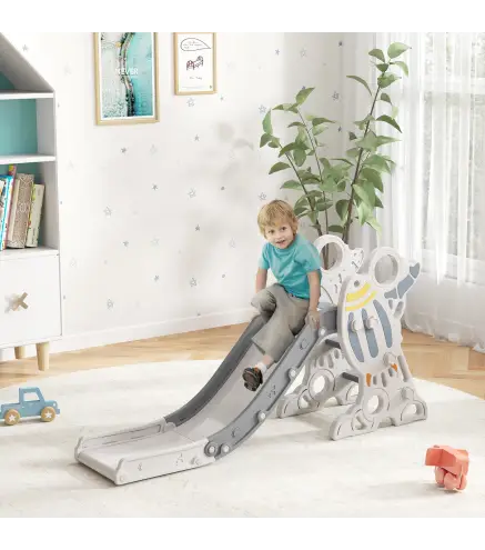 Tobogán Infantil para Niños de 18-36 Meses con 3 Escalones Antideslizantes para Interior Exterior 157x46,5x80 cm Gris
