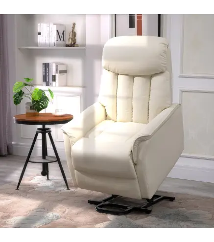 Sillón Levanta Personas Silla Reclinable Elevador con Reposapiés Mando a Distancia Reclinación 145° 80x94x104 cm Crema