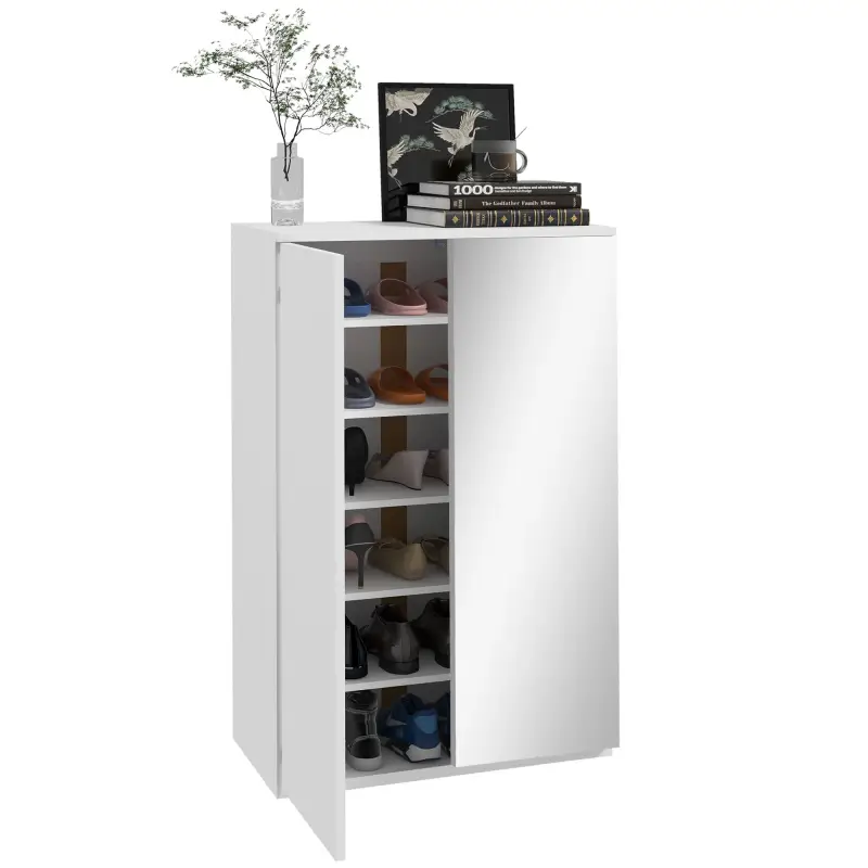 Mueble Zapatero con Espejo para 18 Pares de Zapatos con 5 Estantes Ajustables para Recibidor 60x32x95 cm Blanco