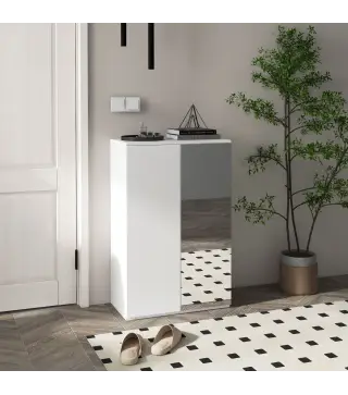 Mueble Zapatero con Espejo para 18 Pares de Zapatos con 5 Estantes Ajustables para Recibidor 60x32x95 cm Blanco