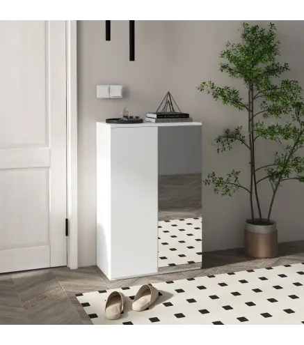 Mueble Zapatero con Espejo para 18 Pares de Zapatos con 5 Estantes Ajustables para Recibidor 60x32x95 cm Blanco