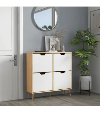 Mueble Zapatero con 4 Cajones Abatibles y Estantes Ajustables Armario de Zapatos para 16 Pares 95x26x95 cm Natural