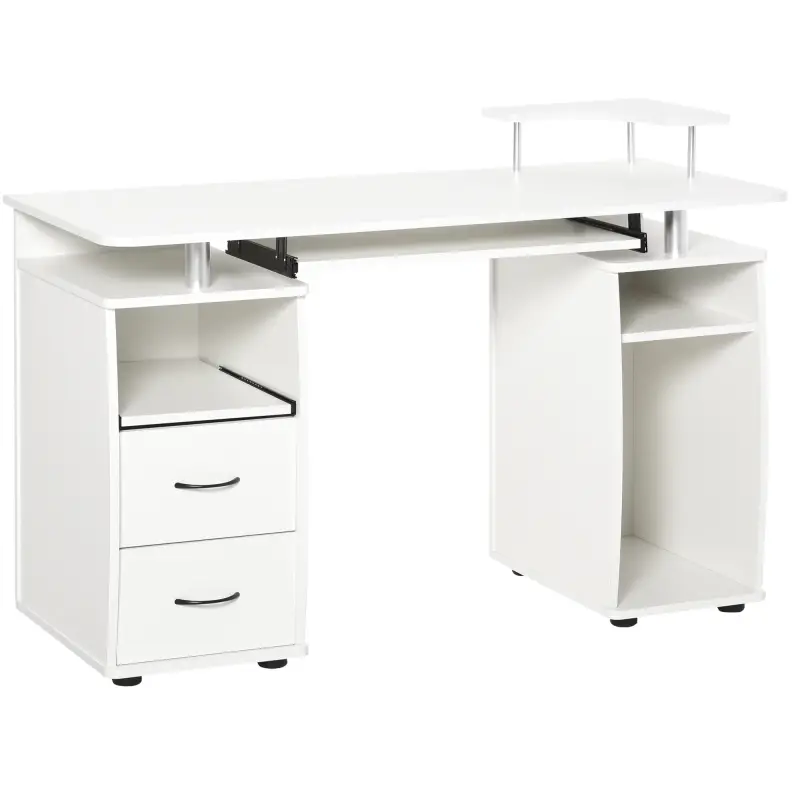 Escritorio con Estanterías Mesa de Ordenador con 2 Cajones Bandeja de Teclado Soportes para Monitor 120x55x85 cm Blanco