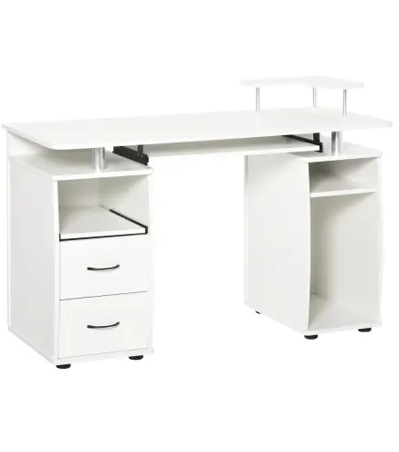Escritorio con Estanterías Mesa de Ordenador con 2 Cajones Bandeja de Teclado Soportes para Monitor 120x55x85 cm Blanco