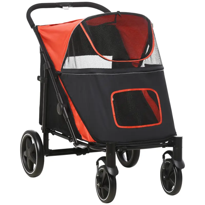 Cochecito para Perros Plegable Carrito para Mascotas con Ventanas de Malla Correas de Seguridad 112x65x100 cm Rojo