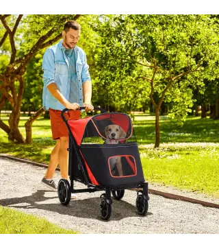 Cochecito para Perros Plegable Carrito para Mascotas con Ventanas de Malla Correas de Seguridad 112x65x100 cm Rojo