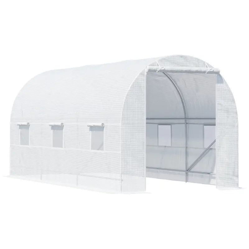 Invernadero de Túnel con Puerta Enrollable y 6 Ventanas para Cultivo Plantas Verduras 445x200x200 cm Blanco
