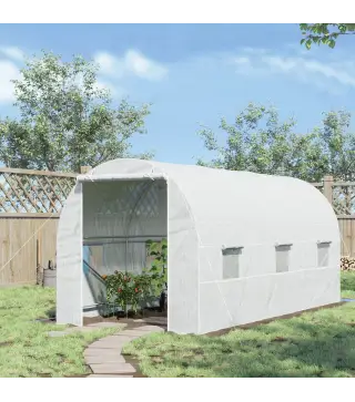 Invernadero de Túnel con Puerta Enrollable y 6 Ventanas para Cultivo Plantas Verduras 445x200x200 cm Blanco