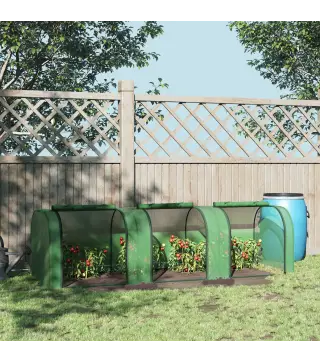 Mini Invernadero de Jardín 295x100x80 cm para Cultivo de Plantas Tipo Túnel Marco Acero y Plástico Verde