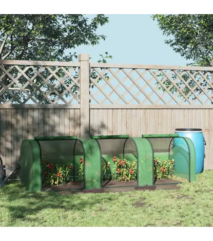 Mini Invernadero de Jardín 295x100x80 cm para Cultivo de Plantas Tipo Túnel Marco Acero y Plástico Verde