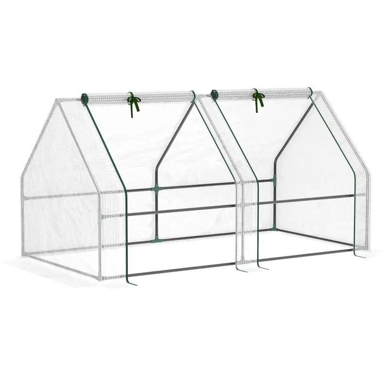 Mini Invernadero de Jardín Terraza 180x90x90cm Tipo Caseta Tubo de Acero con 2 Ventanas Enrollables Vivero Casero Blanco