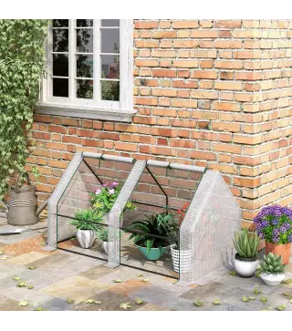 Mini Invernadero de Jardín Terraza 180x90x90cm Tipo Caseta Tubo de Acero con 2 Ventanas Enrollables Vivero Casero Blanco