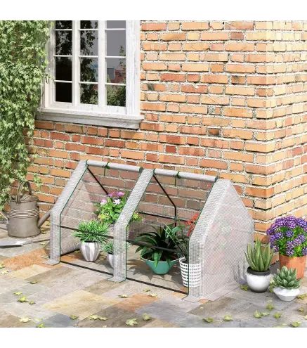 Mini Invernadero de Jardín Terraza 180x90x90cm Tipo Caseta Tubo de Acero con 2 Ventanas Enrollables Vivero Casero Blanco