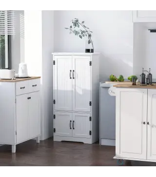 Alacena de Cocina Aparador Alto de Cocina Mueble Auxiliar con 4 Puertas y Estantes Ajustables 60x30x123 cm Blanco