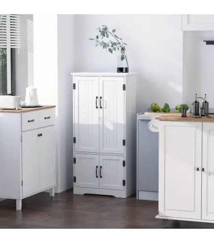 Alacena de Cocina Aparador Alto de Cocina Mueble Auxiliar con 4 Puertas y Estantes Ajustables 60x30x123 cm Blanco