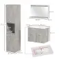 Conjunto de Muebles de Baño de Pared 3 Piezas Incluye Espejo Armario con Lavabo Cerámico y Columna Auxiliar de Baño Gris