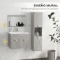 Conjunto de Muebles de Baño de Pared 3 Piezas Incluye Espejo Armario con Lavabo Cerámico y Columna Auxiliar de Baño Gris