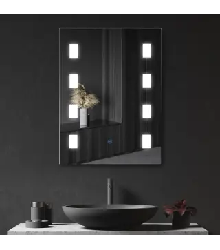 Espejo de Baño con Luz LED con Función de Antivaho Marco de Aluminio e Interruptor Táctil 70x50 cm Plata