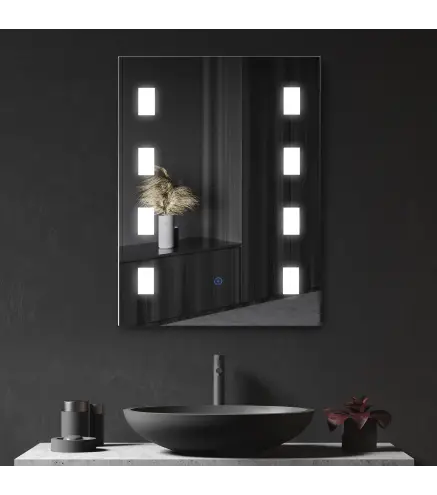 Espejo de Baño con Luz LED con Función de Antivaho Marco de Aluminio e Interruptor Táctil 70x50 cm Plata