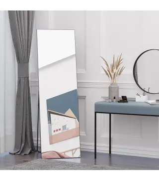 Espejo de Pie Cuerpo Entero de Aleación de Aluminio Espejo de Pared con 2 Formas de Uso Rectangular 50x161,5x2 cm Negro