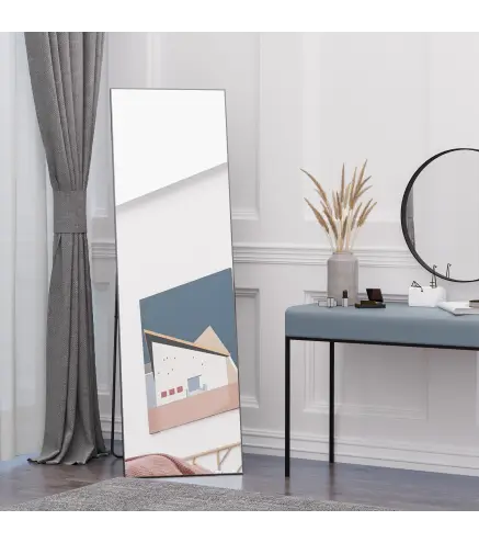 Espejo de Pie Cuerpo Entero de Aleación de Aluminio Espejo de Pared con 2 Formas de Uso Rectangular 50x161,5x2 cm Negro