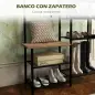 Perchero con Zapatero Industrial con 5 Estantes y 6 Ganchos para Colgar Bolsos Ropa 92.5x28.2x182 cm Marrón Rústico