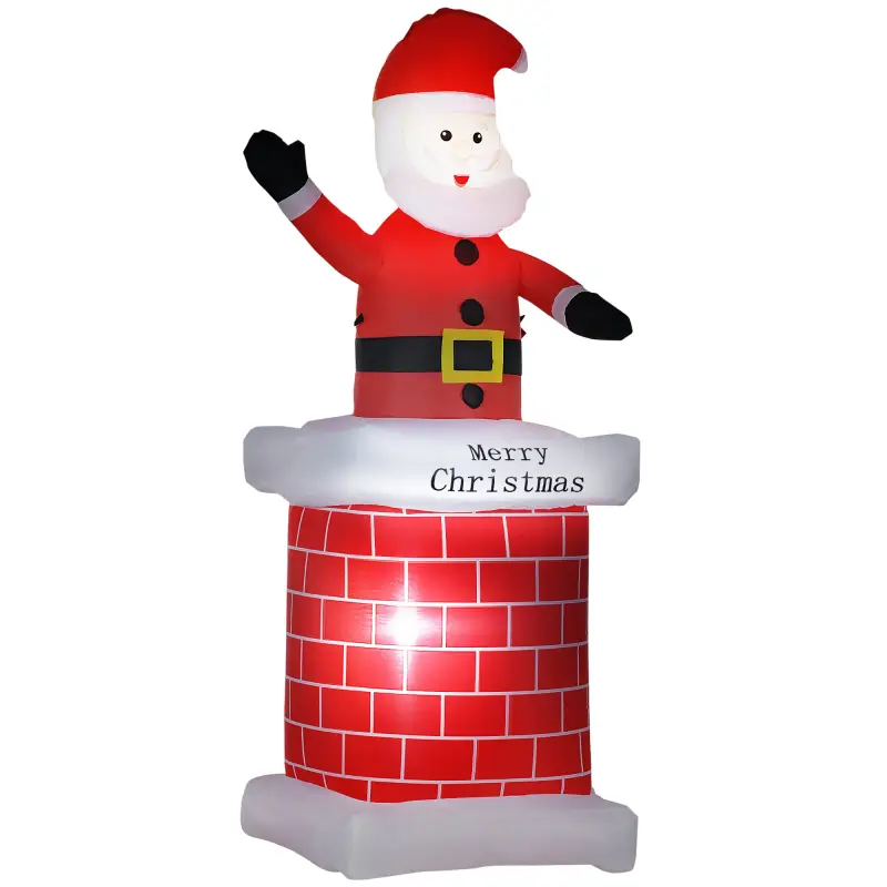 Papá Noel Hinchable con Chimenea Navidad Hinchable con 2 Luces LED e Inflador Eléctrico 80x70x210 cm Multicolor