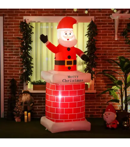 Papá Noel Hinchable con Chimenea Navidad Hinchable con 2 Luces LED e Inflador Eléctrico 80x70x210 cm Multicolor