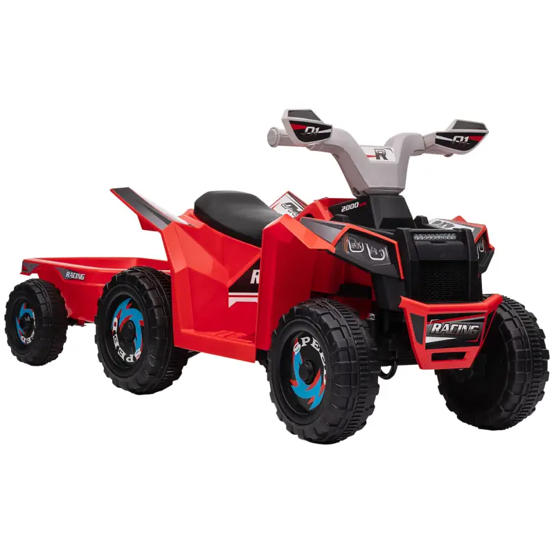Quad Eléctrico para Niños con Remolque Coche Eléctrico Cuatrimoto para Niños de 18-36 Meses 106x41,5x48,5 cm Rojo