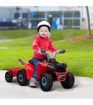 Quad Eléctrico para Niños con Remolque Coche Eléctrico Cuatrimoto para Niños de 18-36 Meses 106x41,5x48,5 cm Rojo