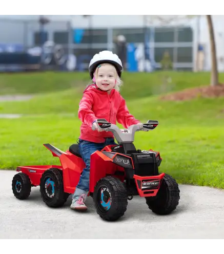 Quad Eléctrico para Niños con Remolque Coche Eléctrico Cuatrimoto para Niños de 18-36 Meses 106x41,5x48,5 cm Rojo