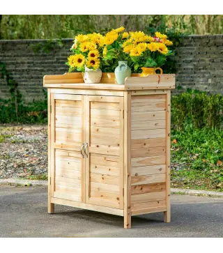 Armario de Jardín de Madera Armario Exterior con 2 Puertas Estante Patas Elevadas para Terraza Patio 83x40x92 cm Natural