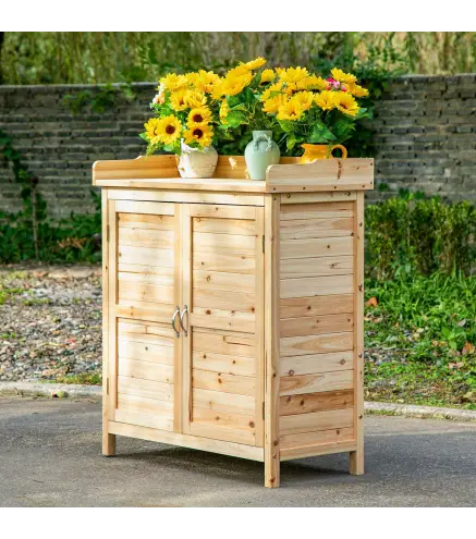 Armario de Jardín de Madera Armario Exterior con 2 Puertas Estante Patas Elevadas para Terraza Patio 83x40x92 cm Natural