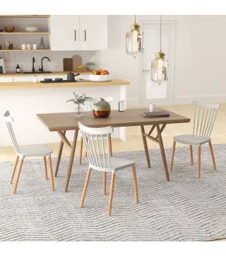 Juego de 4 Sillas de Comedor Estilo Nórdico con Respaldo de Polipropileno y Patas de Madera 48x52,5x83 cm Gris