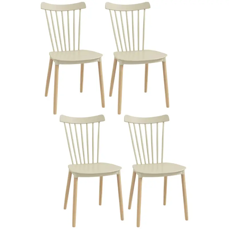 Juego de 4 Sillas de Comedor Estilo Nórdico con Respaldo de Polipropileno y Patas de Madera 48x52,5x83 cm Natural