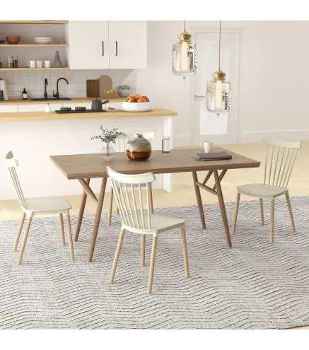 Juego de 4 Sillas de Comedor Estilo Nórdico con Respaldo de Polipropileno y Patas de Madera 48x52,5x83 cm Natural