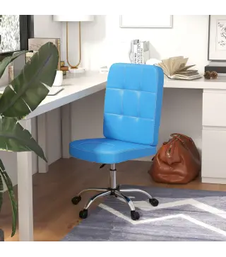 Silla de Oficina sin Brazos Silla de Escritorio Giratorio de Piel Sintética con Altura Ajustable 45x59x90-100 cm Azul