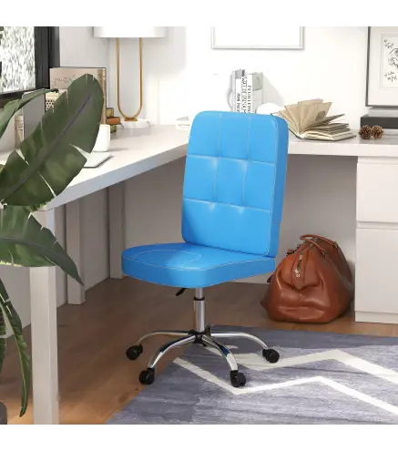 Silla de Oficina sin Brazos Silla de Escritorio Giratorio de Piel Sintética con Altura Ajustable 45x59x90-100 cm Azul