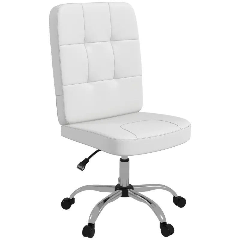 Silla de Oficina sin Brazos Silla de Escritorio Giratorio de Piel Sintética con Altura Ajustable 45x59x90-100 cm Blanco